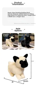 Standing French Bulldog plush toy in black and cream made of soft rabbit faux fur fabric