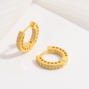 Luxurious S925 sterling silver gold hoop earrings with sparkling zircon heart cutouts