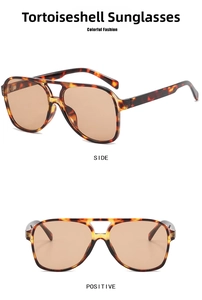 Detail view showing front and side angles of tortoiseshell double-bridge aviator sunglasses
