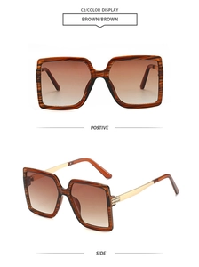 Vue de face et de côté de lunettes de soleil carrées marron avec dégradé