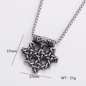 Vintage Celtic Knot pendant necklace in stainless steel with round box chain, 37mm