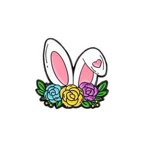 Cute Easter bunny ears enamel brooch with colorful roses for women's backpack and bags