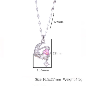 Detailed size measurement chart for moon and pink heart pendant necklace jewelry