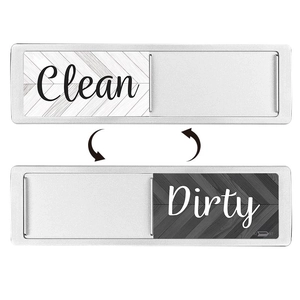 Silver sliding dishwasher magnet indicator showing Clean and Dirty status with arrows