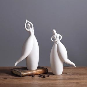 Minimalist white ceramic dancing girl sculptures for modern luxury home decor