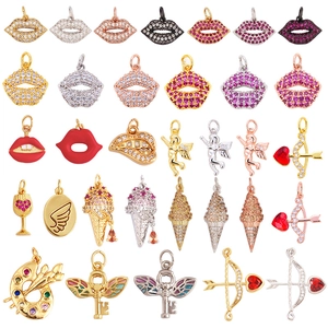 DIY Bijoux Fabrication Pendentifs Alliage Zircon Charms Pour Collier Bracelet Wishbone Lèvres Ange Cupidon Flèche Palette Glace
