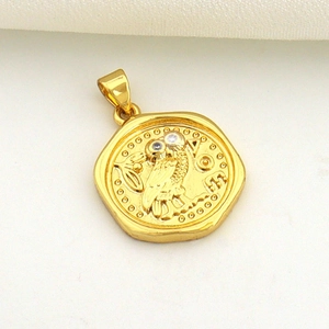 Golden owl pendant with micro-inlaid zircon for DIY jewelry making and necklaces