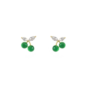 Chic cherry opal earrings in gold finish featuring green stones and silver needles