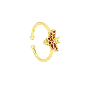 18k gold plated bee open ring with colorful zircon stones in a high quality finish