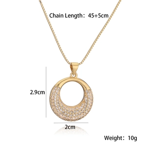 18K gold plated hollow circular pendant necklace with sparkling white zircons