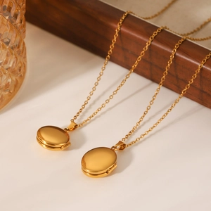Golden stainless steel octagram moon locket pendant necklace set for women
