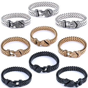 Men Woven Chain Bracelet Stainless Steel Viking Wolf Snake Dragon Head Retro Punk Gothic Jewelry Nordic Mythology