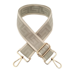 Beige geometric jacquard 5cm wide replacement shoulder strap with gold metal hooks