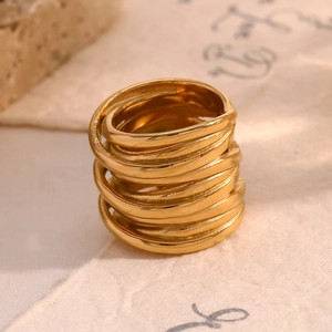 Multi-layer Wrapped Ring Stainless Steel 18K Gold Plated Retro Spiral Wide Band Fashion Jewelry For Women