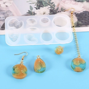Silicone resin molds for island-style pendants and DIY jewelry making with finished samples
