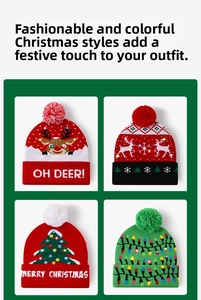 Christmas LED knitted beanie hat with colorful lights and pompom for winter party.