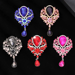 Elegant crystal pendant brooch with teardrop rhinestones in five vibrant colors