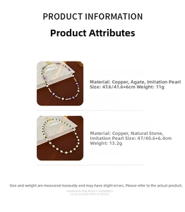 Detailed size and material guide for pearl and agate beaded necklaces with extension chain