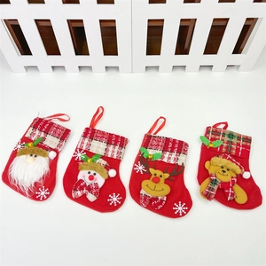 Set of 4 Christmas stockings with 3D Santa, Snowman, Reindeer and Bear figures