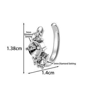 Silver metal ear cuff with 3mm and 5mm empty stone settings and cubic zirconia accents
