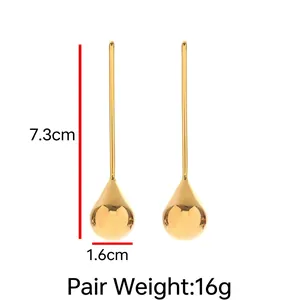 Polished 18k gold plated hollow teardrop earrings with 7.3cm long dangling design