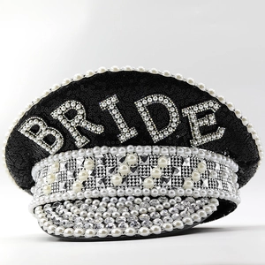 Chapeau de capitaine noir brillant avec perles et sequins BRIDE pour mariage