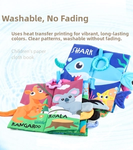 Detail of soft baby tail cloth books with 3D animal fins and plastic hanging ring