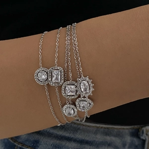 Vintage stainless steel heart and geometric bracelets with white zircon for women