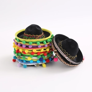Mexican Sombrero Mini Hat Headband With Colorful Pom Poms And Embroidered Ribbon For Cinco De Mayo Fiesta Party Favors