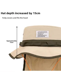 Détail du chapeau de soleil kaki avec 15 cm de profondeur pour une protection de tête complète
