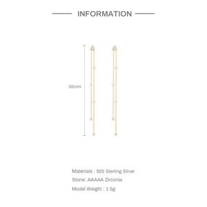 Size and material details for S925 sterling silver tassel star earrings with zirconia