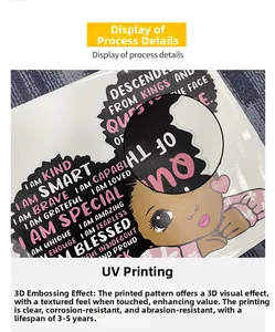 Detailed macro view of UV-printed 3D relief wall sticker with inspirational quotes