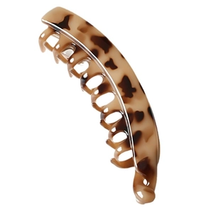 Minimalist leopard print banana hair clip with curved resin comb teeth design