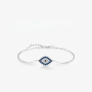 Evil Eye Bracelet 925 Sterling Silver Geometric Blue Cubic Zirconia Delicate French Luxury Jewelry For Women