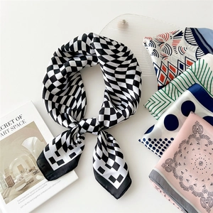 Women Printed Square Scarf Satin Satin Feel Versatile Fashion Accessory For Hair Bag Neck Wrap