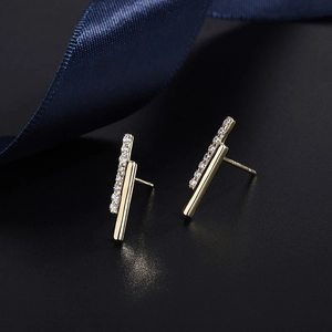 Minimalist S925 silver gold-plated double row pavé crystal stud earrings for women