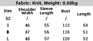 Size chart for vintage plaid knit jacket with shoulder and chest measurements