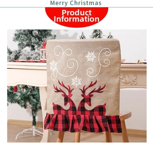 Detail of Christmas chair cover with reindeer silhouette and red buffalo plaid ruffle