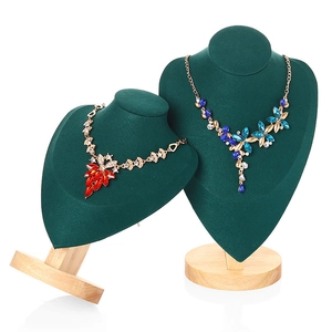 Solid wood heart necklace display stands with velvet bust for jewelry showcasing