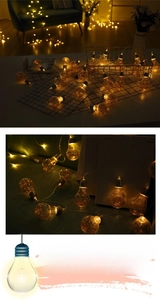 Macro detail of vintage LED filament bulbs with warm copper wire lighting in home setting