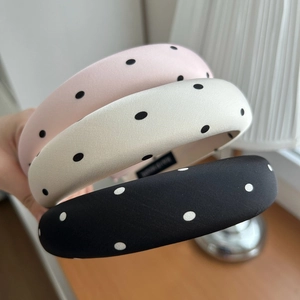 Elegant satin polka dot wide headbands for women in pink, beige, and black colors