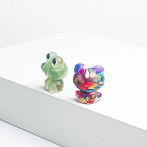 Handmade crystal resin frog and colorful stone bear statues for modern home decoration