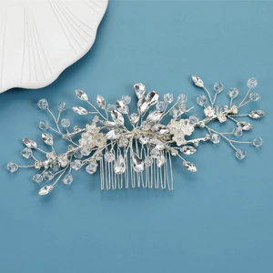 Peigne à cheveux argenté avec fleurs et cristaux pour coiffures de mariée