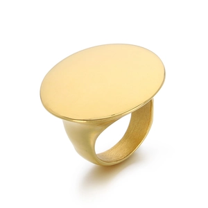 Minimalist gold stainless steel ring with a large polished oval surface for women