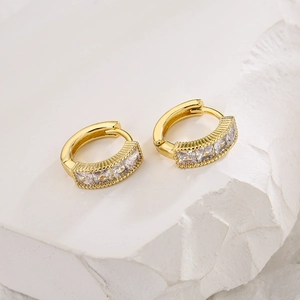 18K gold-plated hoop earrings with micro-paved square zircons on stone base