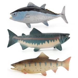 Realistic solid tuna and salmon fish model figurines for aquarium decoration and educational play