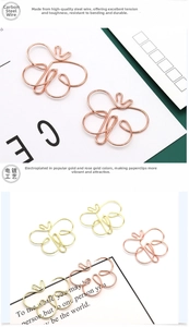 Creative butterfly-shaped paper clips in gold and rose gold plated carbon steel wire