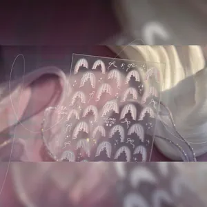 Detail of MS 786 thin nail stickers featuring pink lace and bow patterns on silk