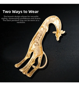 Dual-use giraffe brooch and pendant back detail with functional safety pin and loop