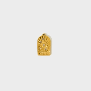 Arch pendant in gold-plated stainless steel with sun and moon engravings and zircon stones